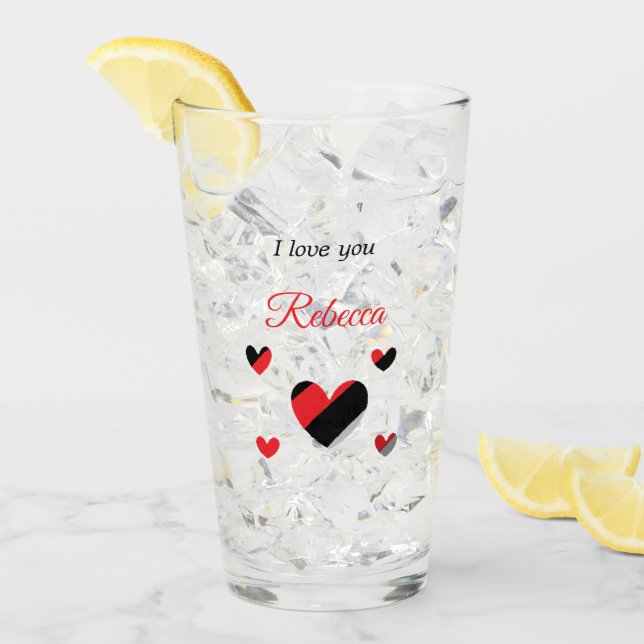 Verre Je t'aime les coeurs colorés blancs (Devant glace)