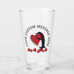 Verre Je t'aime plus ! Pingouin et cœur rouge
