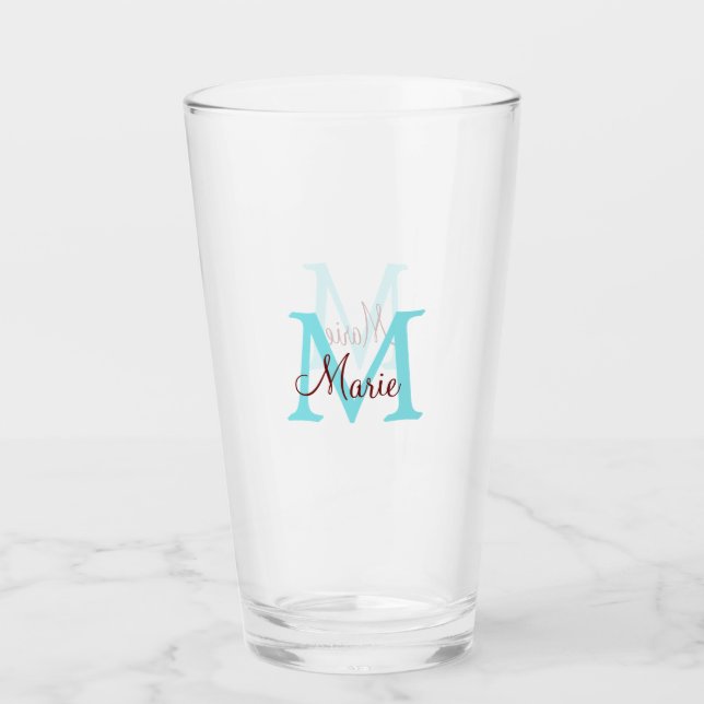 Verre jeté simple minimal ajouter nom monogramme rose ro (Devant)