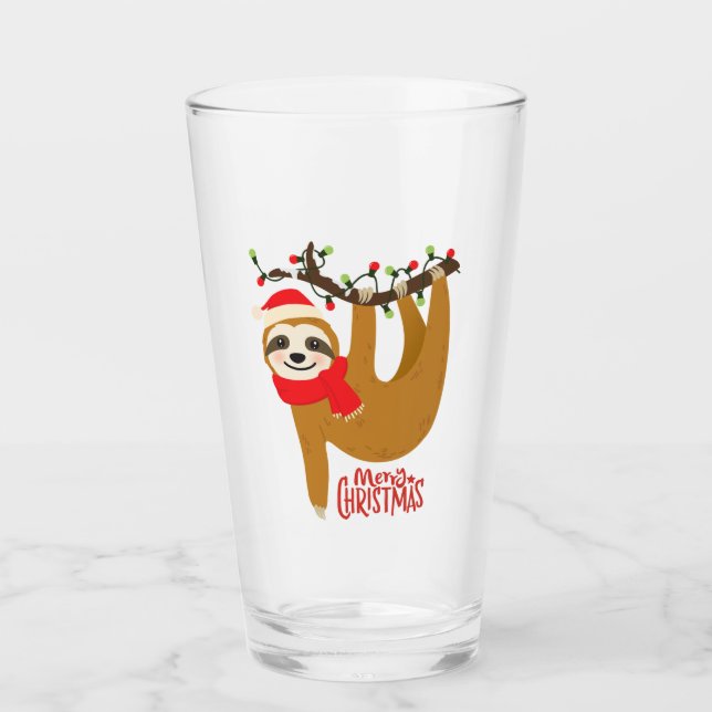 Verre Joli Amusant Moderne Joyeux Noël Sloth | Vacances (Devant)