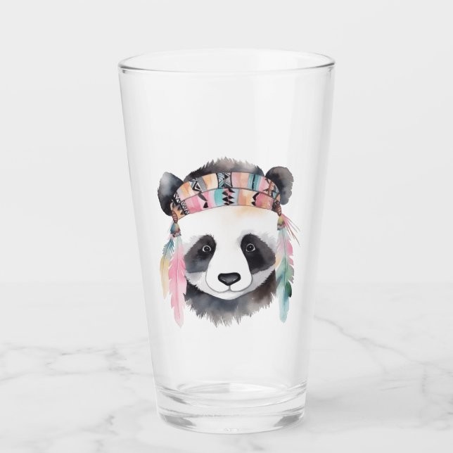 Verre Joli boho aquarelle hippie conception panda (Devant)