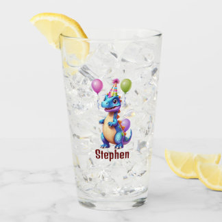 Verre Joli dinosaure bleu d'anniversaire