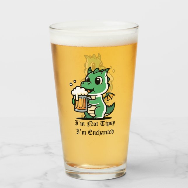 Verre Joli dragon buvant de la bière (Devant (rempli))