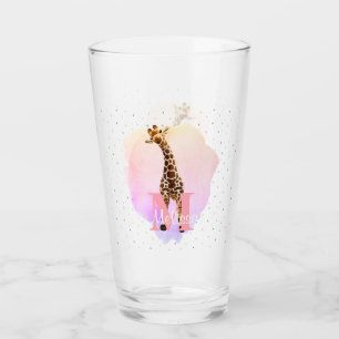 Verre Joli Monogramme Aquarelle Nom Enfants Giraffe