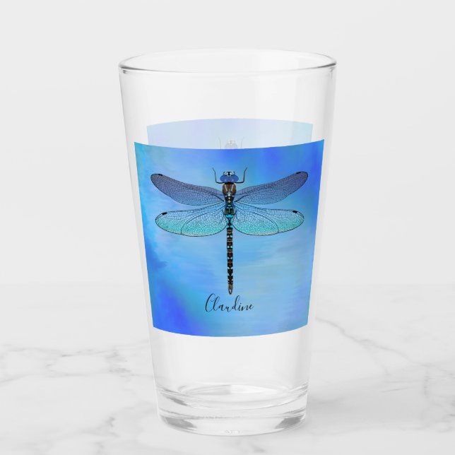 Verre Jolie Bleue Dragonfly Boire Beer Pint Lunettes (Devant)