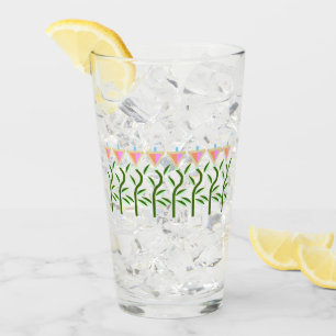 Verre Jolie bordure de fleur rose et menthe