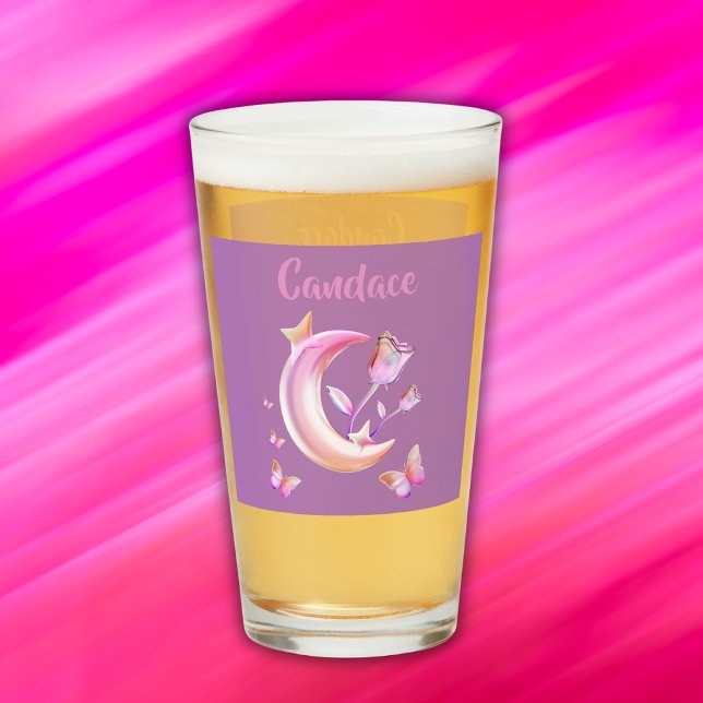 Verre Jolie Lune, Papillon, Floral - Monogramme | (Créateur téléchargé)