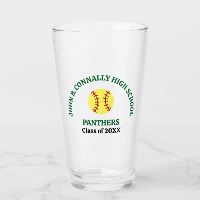 Verre Joueuse de softball personnalisée de lycée vert (Devant)