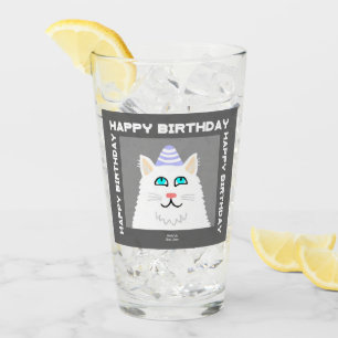 Verre Jour d'anniversaire Fluffy White Cat Glass Tumbler