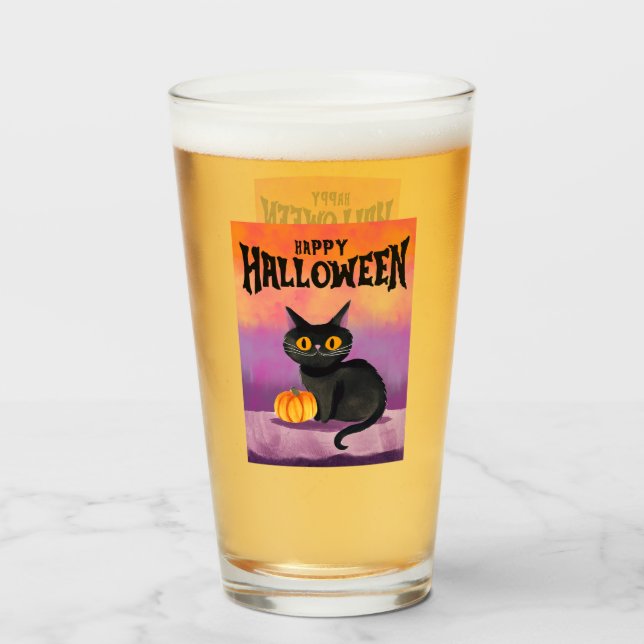 Verre Joyeuse chemise de chat Halloween (Devant (rempli))