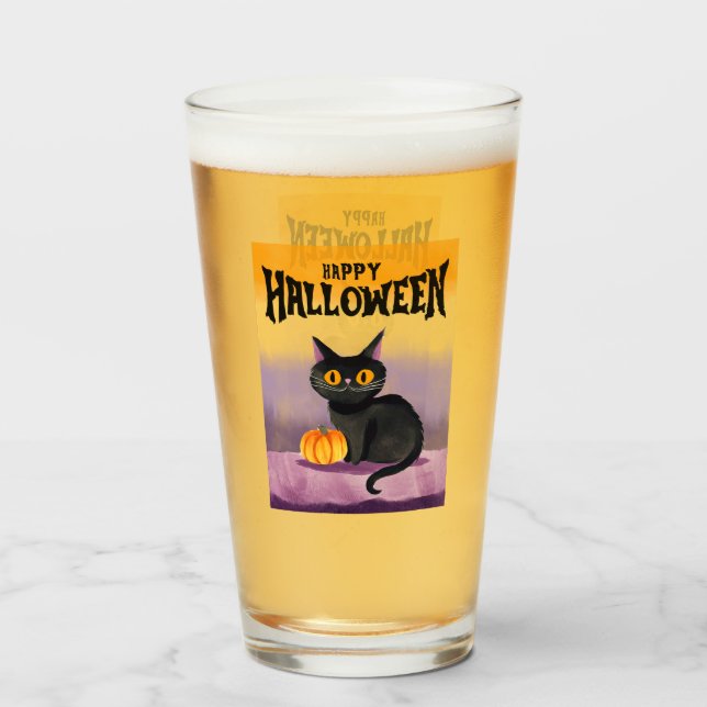 Verre Joyeuse chemise de chat Halloween (Devant (rempli))