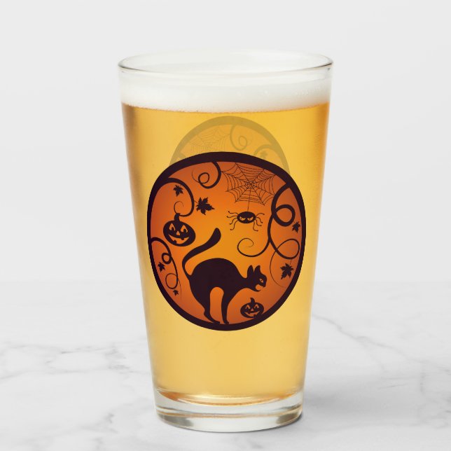 Verre Joyeuse lanterne d'Halloween araignées et chauves- (Devant (rempli))