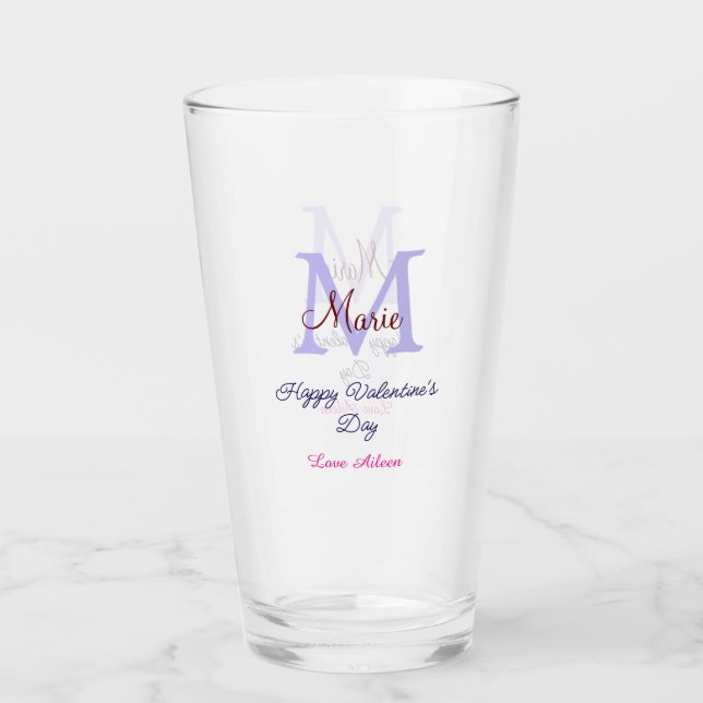 Verre Joyeuse Saint-Valentin pastel violet monogramme ro (Devant)