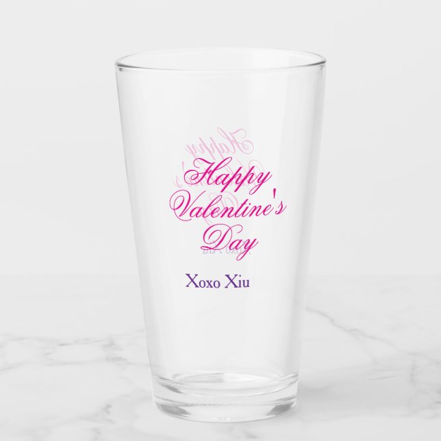 Verre Joyeuse Saint-Valentin rose violet xoxo amour nom  (Devant)