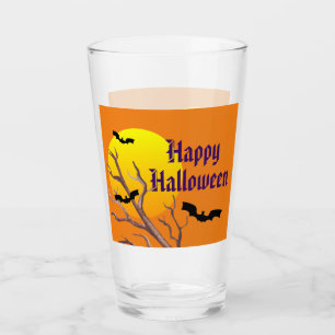 Verre Joyeuses chauves-souris d'Halloween et la lune
