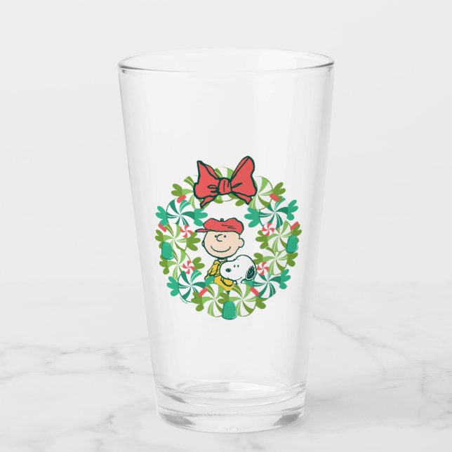 Verre Joyeuses fêtes | Wreath de bonbon de menthe poivré (Devant)