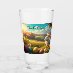 Verre Joyeuses Pâques dans un paysage printanier