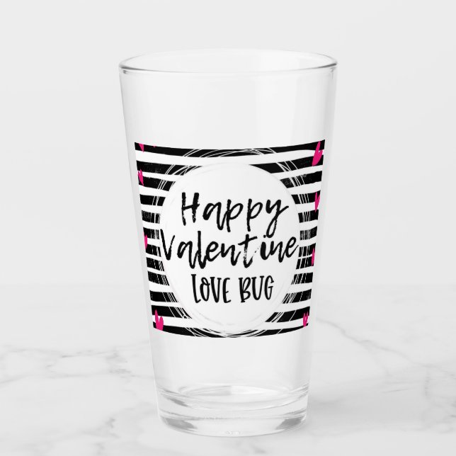 Verre joyeuses valentines adorent bug, cadeau de la Sain (Devant)