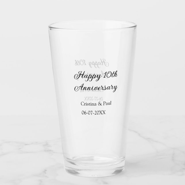 Verre Joyeux 10e anniversaire simple nom de mariage mini (Devant)