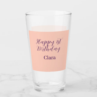 Verre Joyeux 1er anniversaire orange violet boho rétro n