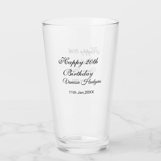 Verre Joyeux 20e anniversaire nom date simple minimal  (Devant)