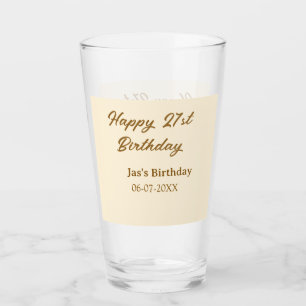 Verre Joyeux 21e anniversaire brun pastel jaune nom date
