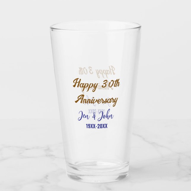 Verre Joyeux 30e anniversaire de mariage royal bleu or s (Devant)