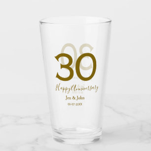 Verre Joyeux 30e anniversaire nom date golden bold lette