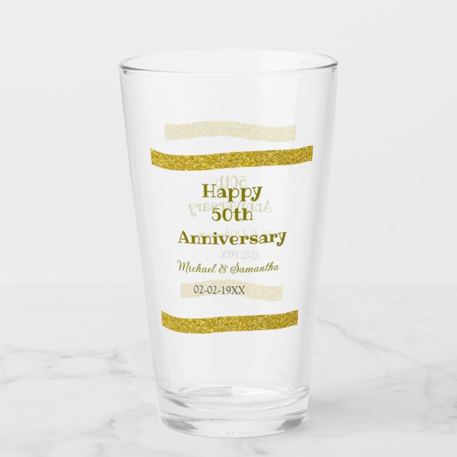 Verre Joyeux 50e anniversaire bordure grise paillettes d (Devant)