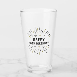 Verre Joyeux 50e anniversaire feux d'artifice Noir et Or