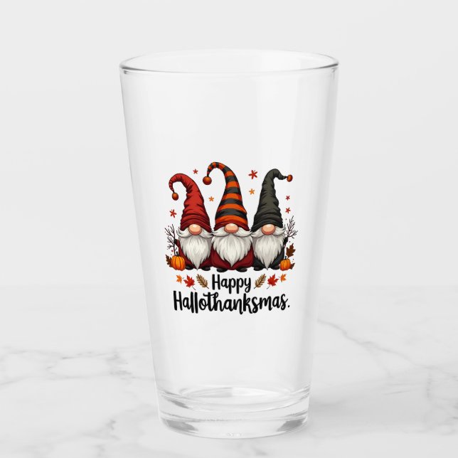 Verre Joyeux Hallothanksmas Halloween Noël Gnomes (Devant)