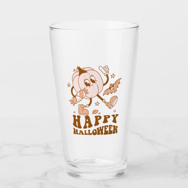 Verre Joyeux Halloween| Citrouille de points de Polka ré (Devant)