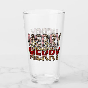 Verre Joyeux Joyeux Noël avec imprimé léopard et carreau