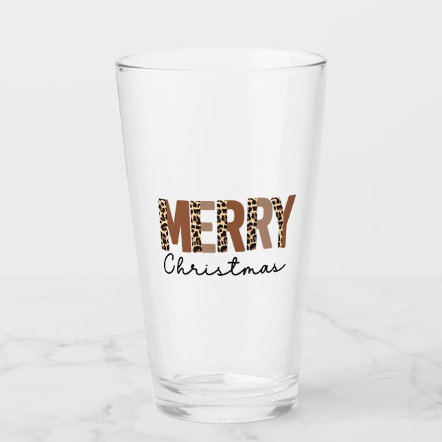 Verre "Joyeux Noël" Bloc de couleur moderne Leopard Boho (Devant)