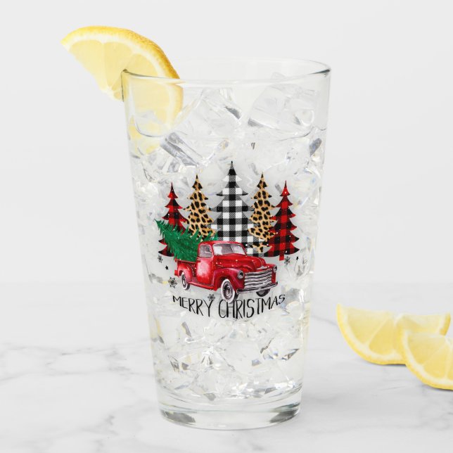 Verre Joyeux Noël camion et arbres (Devant glace)