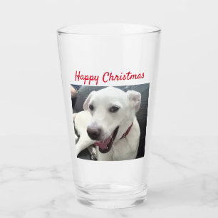 Verre Joyeux Noël Drôle Souriant Chien Rouge Fête