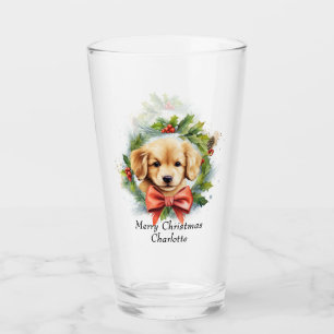 Verre Joyeux Noël mignon Aquarelle Chien Chien Chien Nom