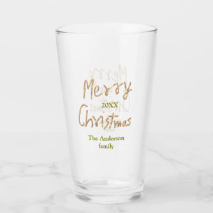 Verre Joyeux Noël pailleté d'or ajoutez le nom de famill