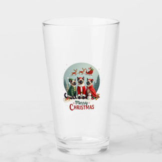 Verre Joyeux Noël Trois Santa Elfe Renne Siamois C