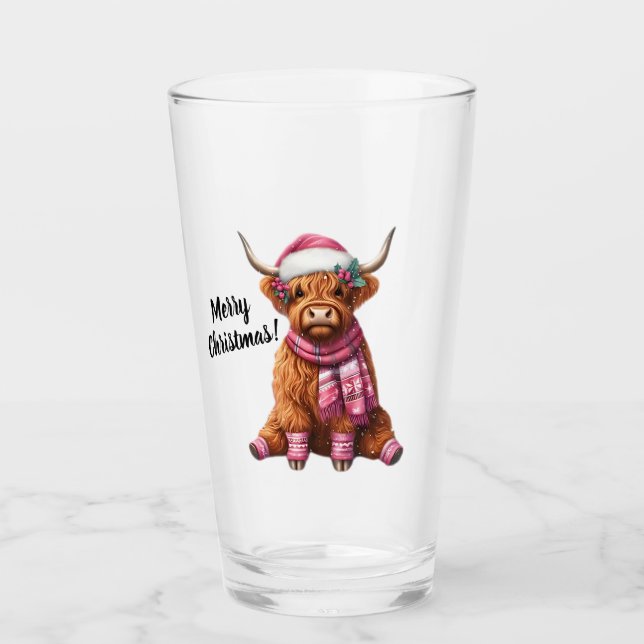 Verre Joyeux Noël vache Highland (Devant)