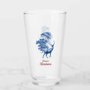 Verre Joyeux Noël Vintage Joyeux Cerf en toile bleue