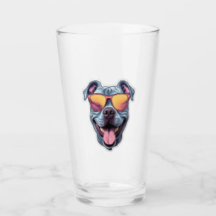 Verre Joyeux Pitbull bleu portant des lunettes de soleil