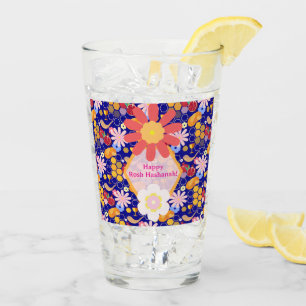 Verre Joyeux Rosh Hashanah Juif Nouvel An Modèle Floral