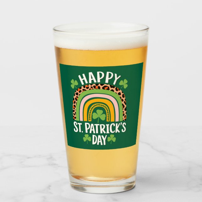 Verre Joyeux Saint Patrick's Day Shamrock arc-en-ciel (Devant (rempli))
