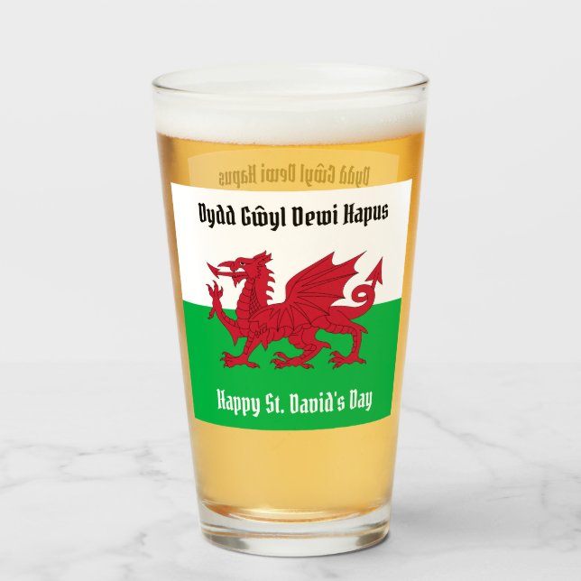 Verre Joyeux St. David's Day Red Dragon Gallois Drapeau (Devant (rempli))