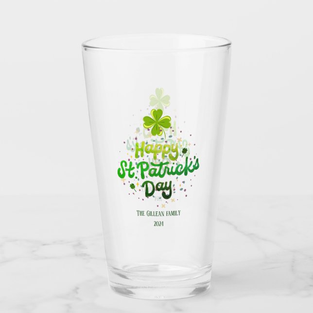 Verre Joyeux St. patrick's day Nom de famille Shamrock (Devant)