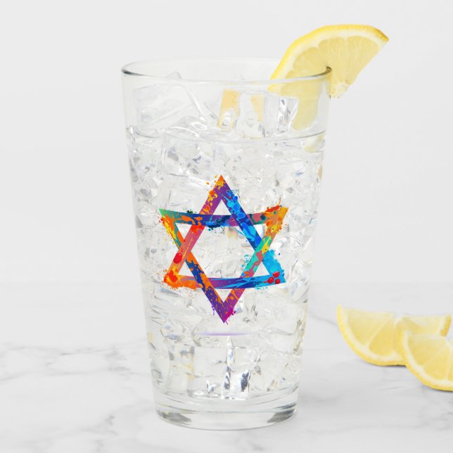 Verre Judaïque - Lunettes de boisson - Etoiles juives -  (Dos glace)