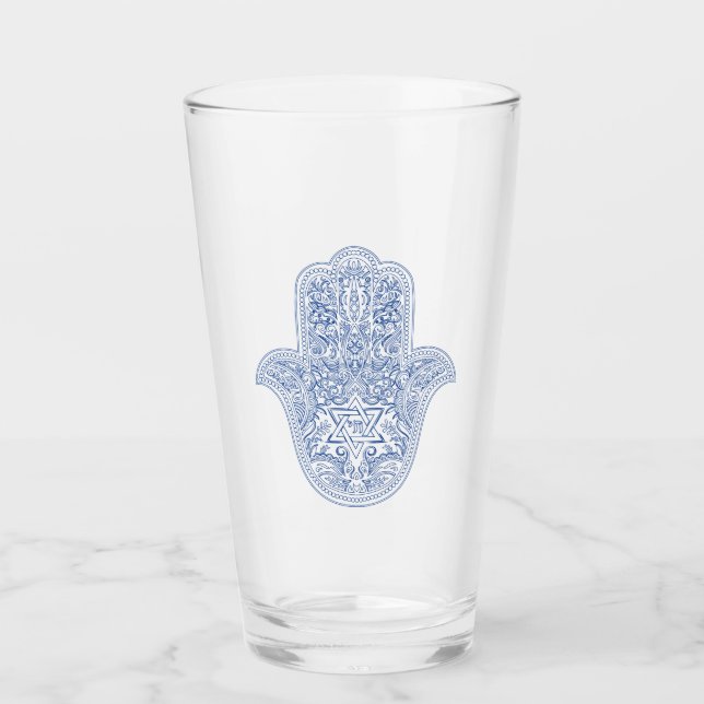 Verre Judaïque - Lunettes de boisson - Hamsa Design  (Devant)