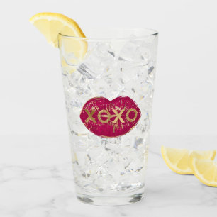 Verre Kiss Red Lips Gold Parties scintillant XOXO