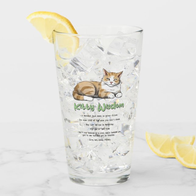 Verre Kitty Wisdom - Règles de chats amusantes avec un c (Devant glace)